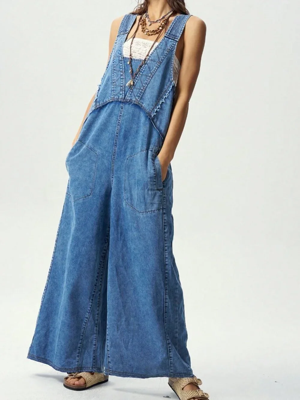 Blue Casual Women's Woven Denim Washed Jumpsuit